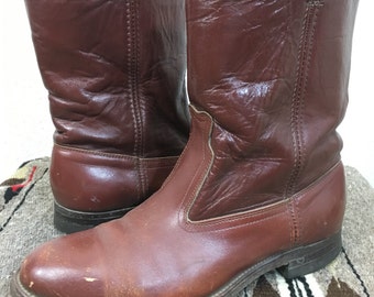 80er Jahre Dan Post Herren 9 Leder Cowboy Stiefel Ranch westlichen Arbeit Boot dunkel braun schwarz Rock'n'Roll Vintage Kleidung Spitz Zehen Schuhe 80er Jahre Dan Post Herren 9 Leder Cowboy Stiefel Ranch westlichen Arbeit Boot dunkel braun schwarz Rock'n'Roll Vintage Kleidung Spitz Zehen Schuhe