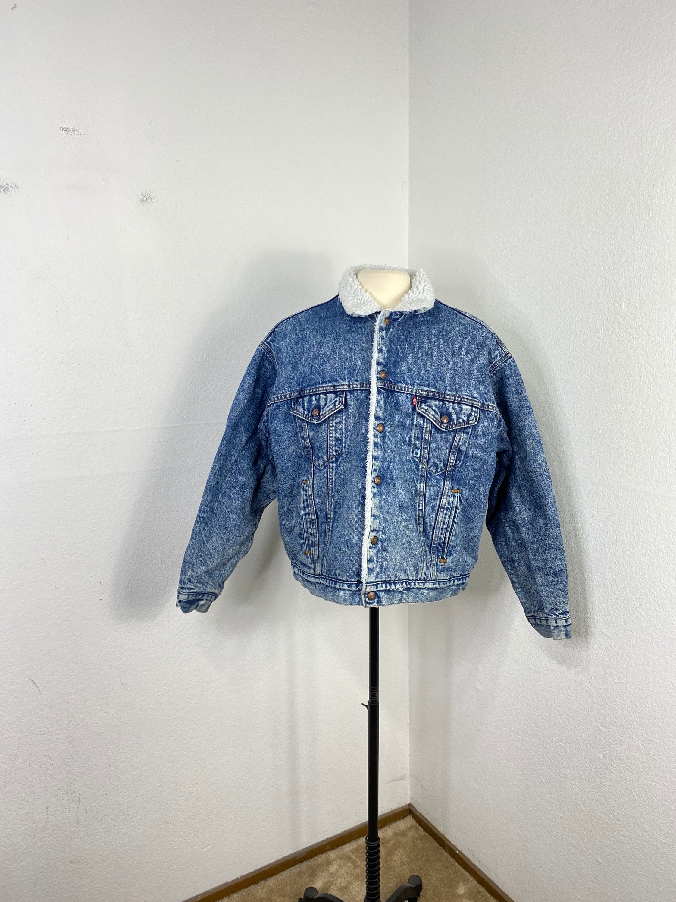 80s Vintage Levis Sherpa Jacket Fleece Lined Jean Jkt Denim Acid
