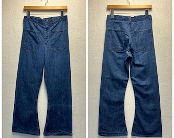 70s vintage flare jeans boot cut denim pants bell bottom patch pocket size 29 443367