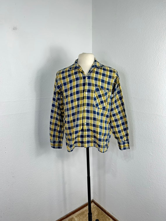 50s 60s vintage plaid button down shirt size Medi… - image 1