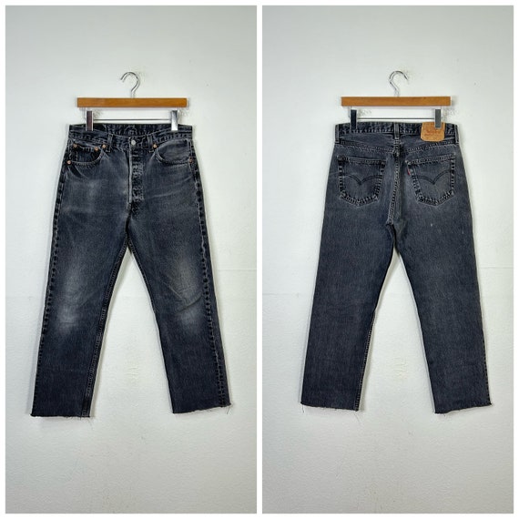 90s vintage levis 501 black jeans denim pants but… - image 1