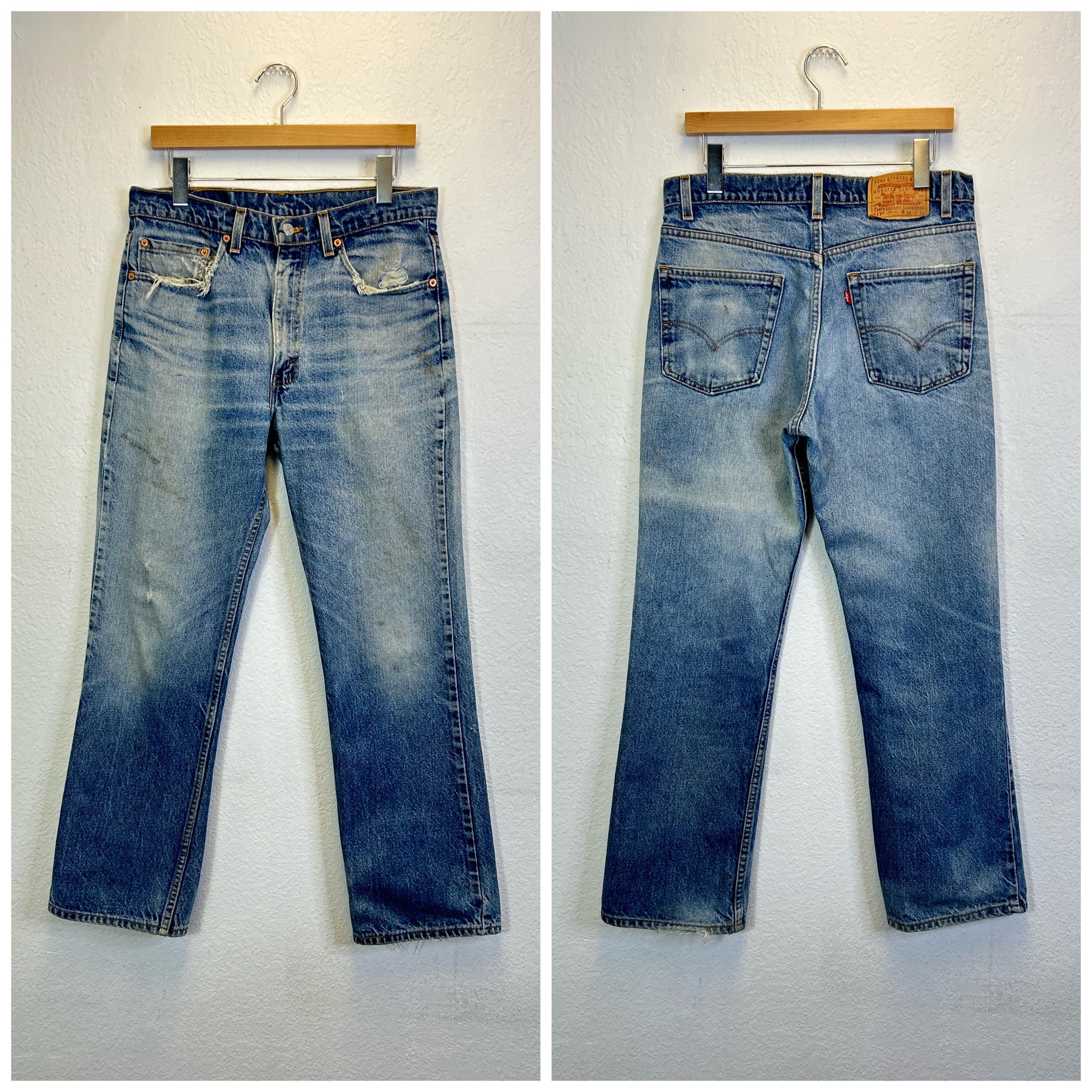 80s Vintage Distressed Levis 517 Flare Denim Pants Boot Cut Jeans