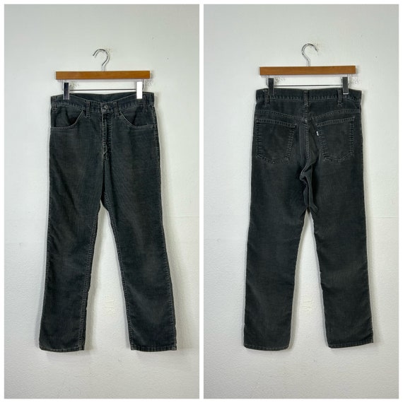 80s Vintage Levis 519 Charcoal Gray Corduroy Pants Slim Straight