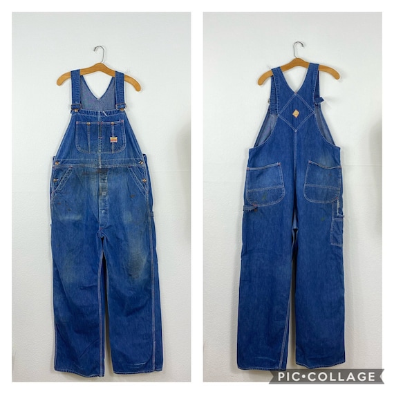 50s vintage PAY DAY indigo denim overalls work we… - image 1