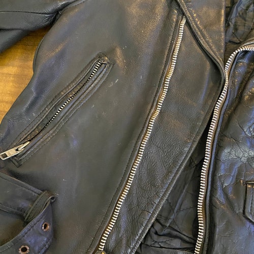 70s vintage distressnd shops motorcycle leather jacket biker riders jacket size 38