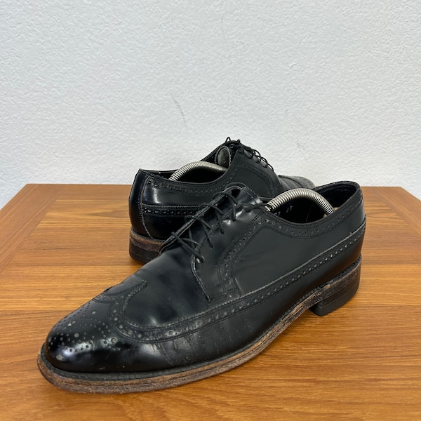 80s vintage florsheim wing tip leather dress shoes size 10