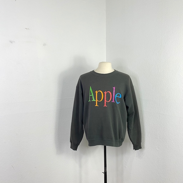 90s Rare vintage Macintosh Apple Rainbow Spell Out Sweatshirt Steve Jobs Black Large