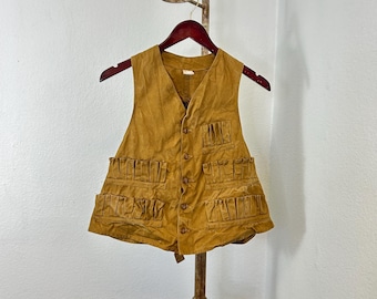 Medium Vintage 40s Blue Bill Red Head Canvas Hunting Vest Shotgun