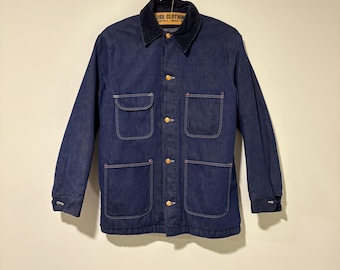 70s vintage vat dyed wool blnket lined denim work jacket chore size 38 443815