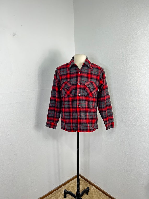70s Vintage Pendleton Loop Collar 100% Wool Plaid Shirt Size