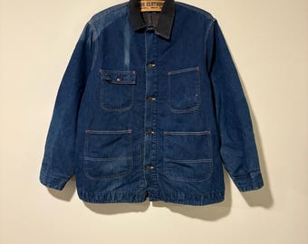 70s vintage sears wool blnket lined denim chore jacket  size L 443816