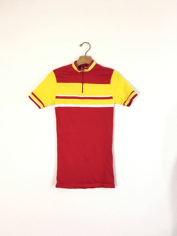 80's Vintage Colour Block Cycling Jersey All Cotton Unisex Size Small