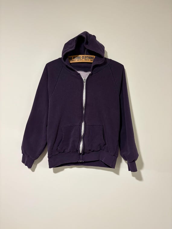 70s Vintage Cotton Zip up Thermal Lined Hoodie Faded Navy Blue