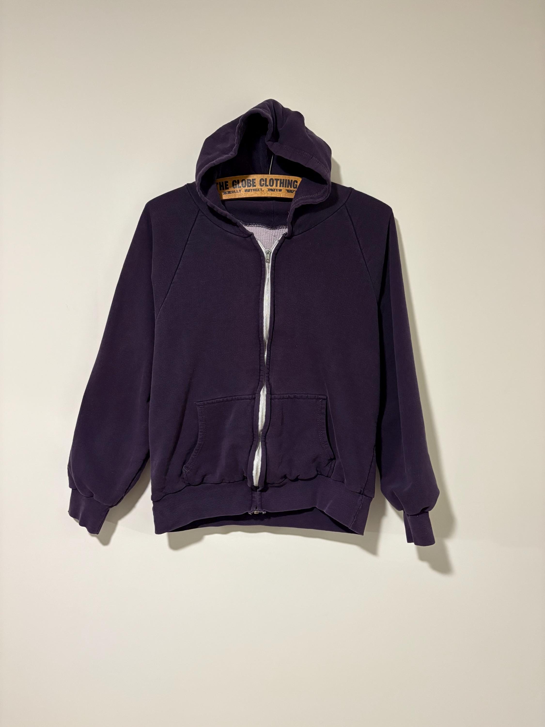 【special】70s vintage cotton zipup hoodie 70s Vintage Cotton Zip up Thermal Lined Hoodie Faded Navy Blue