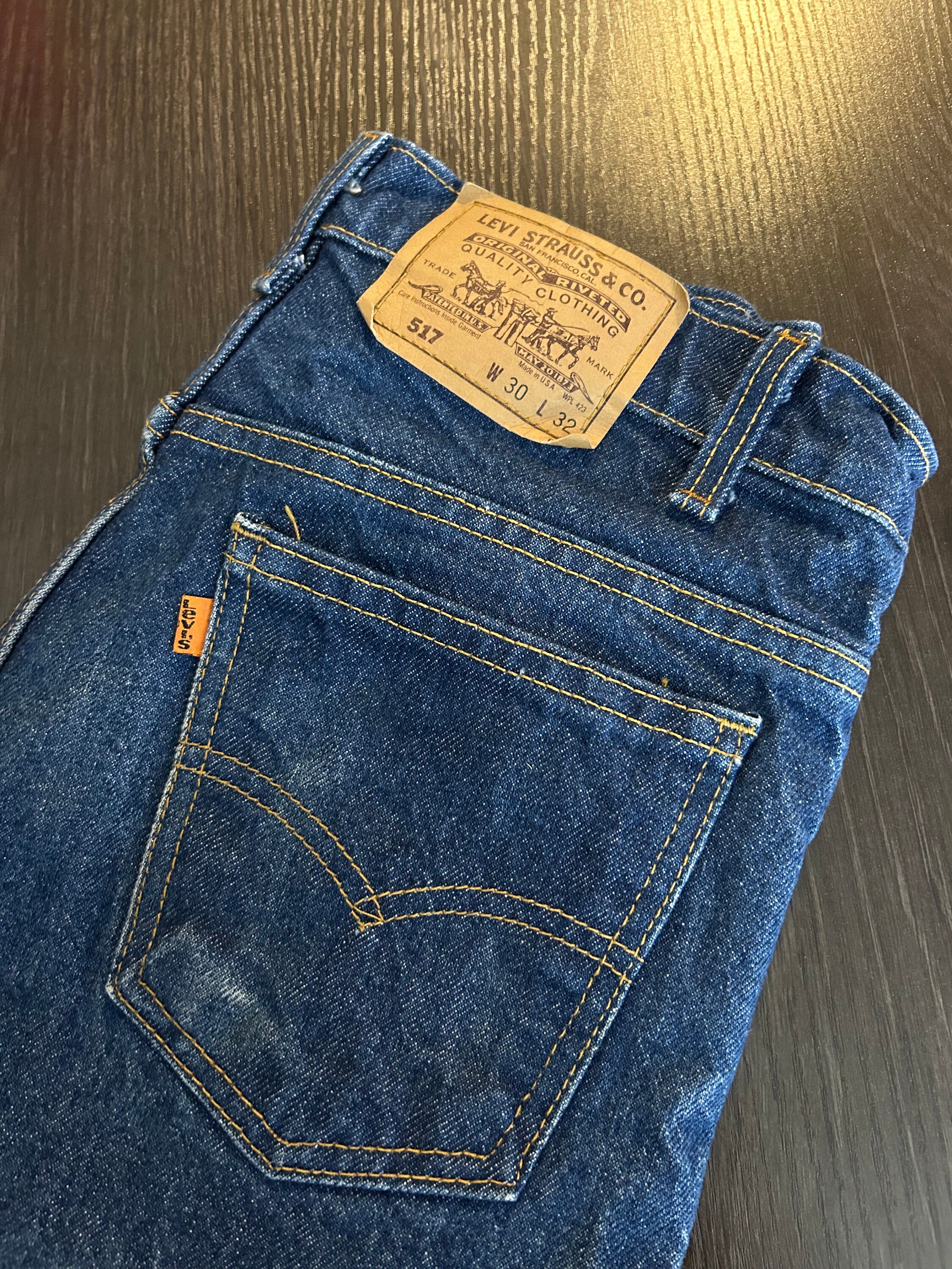 80s Vintage Levis 517 Dark Wash Flare Jeans Boot Cut Denim Pants