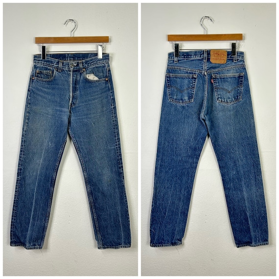 80s Vintage Levi's 501 Button Fly Denim Pants Blue Stech