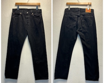 old levis 501 black jeans denim pants button fly red tab size 33 443411