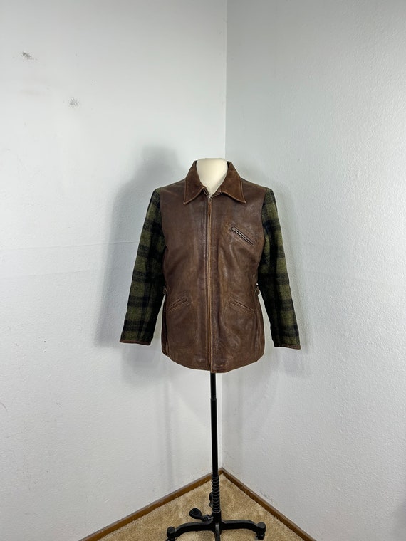 vintage old gap leather wool jacket size medium 86