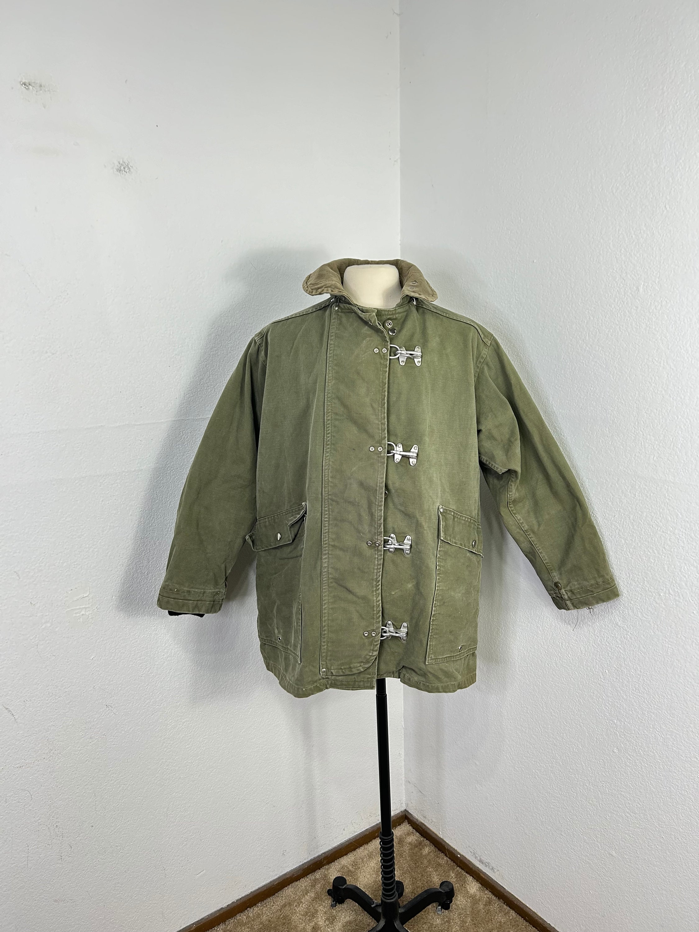 50s Vintage Fireman Jacket Hook Jkt Heavy Cotton Wool Lined 50s Vintage Fireman Jacket Hook Jkt Heavy Cotton Wool Lined