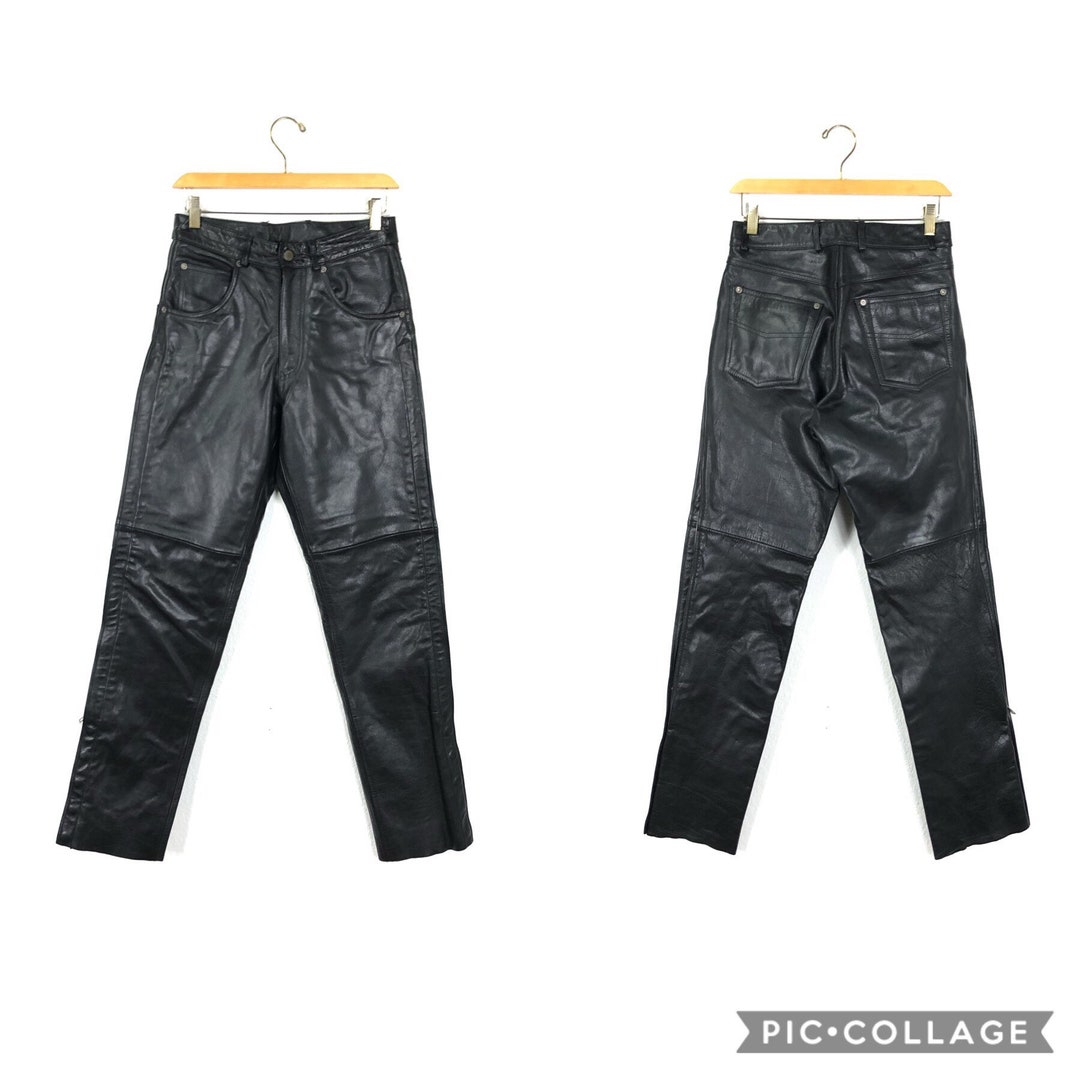 90s Vtg 100% All Leather Motorcycle Trousers Pants Zipper Fly Size W28 ...
