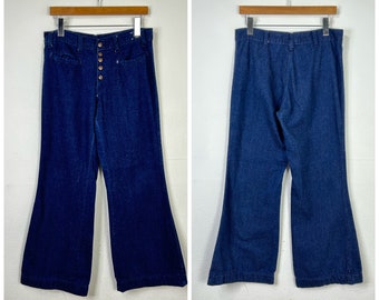 パンツ 70s Vintage baggy flare denim pants 70s Vintage Flare Jeans Denim Pants Patch Pocket Size 32 865628 - Etsy