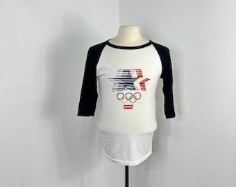 80s vintage levis los angels olyimpic raglan sleeve t shirt size Medium 865678
