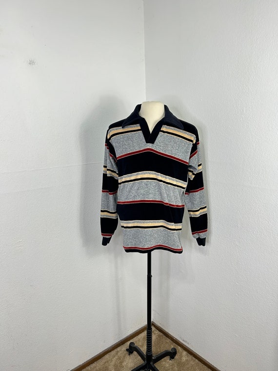 70s vintage campus striped velvet pullover shirt … - image 1