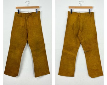 70s vintage handmade suede leather flare pants boot cut hippie size 32 865643