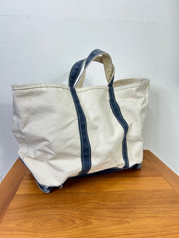 80s Vintage L.l.bean Cotton Canvas Boat Tote Bag Navy Blue - Etsy