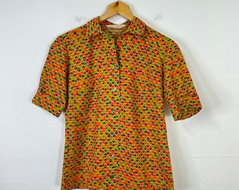 60s vintage cotton short sleeve button up shirt size 8