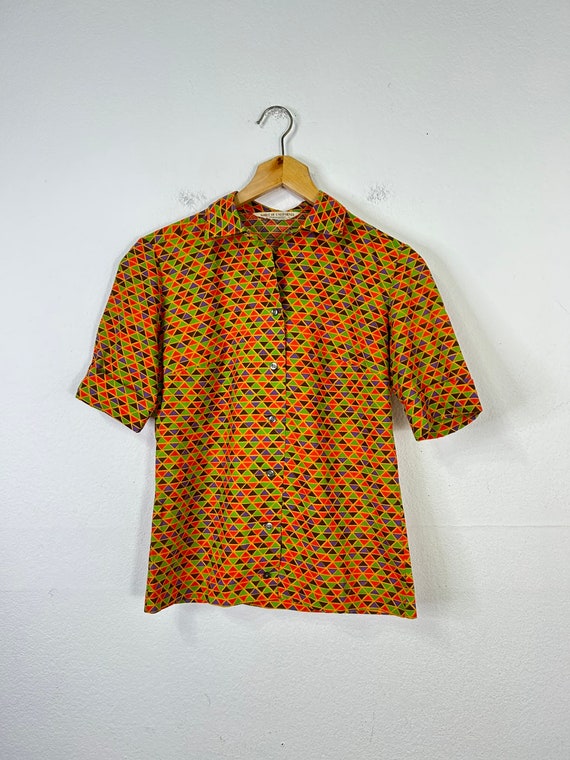 60s vintage cotton short sleeve button up shirt s… - image 1