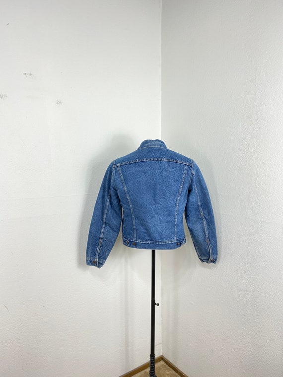 80s vintage levis 70506 denim trucker jacket wool… - image 2