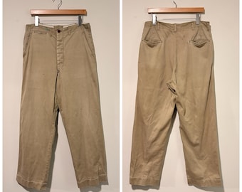 1950s Vintage US Army Military Khakis 50s Button Fly Tan Cotton