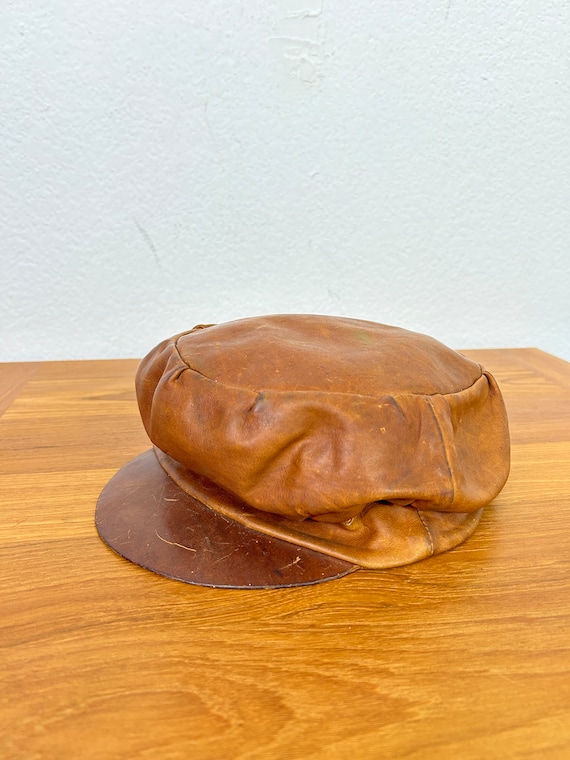 60s 70s vintage leather hat newsboy cap 865113