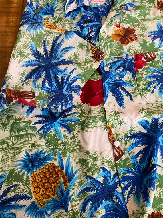 50s 60s vintage rayon hawaiian tropical shirt loo… - image 5