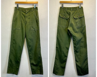 Vintage 70s OG-107 Fatigue Pants Green Military Trouser Baker