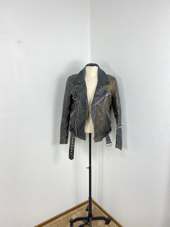 80s vintage distressed leather motorcycle jacket u