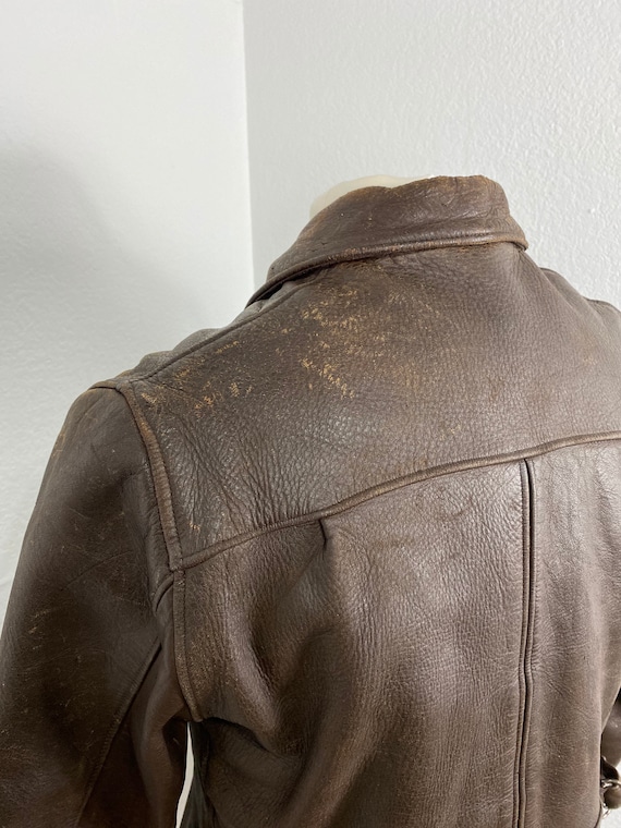40s 50s vintage leather jacket flannel lined moto… - image 5