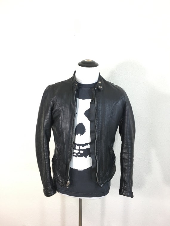 60s 70s vintage leather single riders jacket moto… - image 1