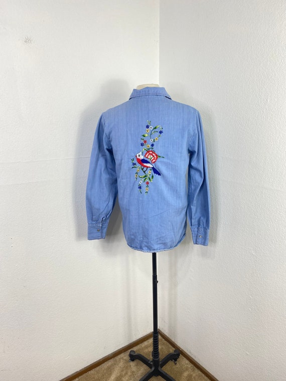 70s vintage embroidery denim western shirt cowboy… - image 2