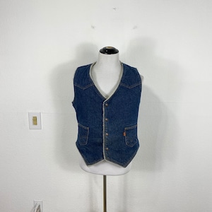 70-tals vintage Levis sherpa fleecefodrad jeansväst tillverkad i USA 865605