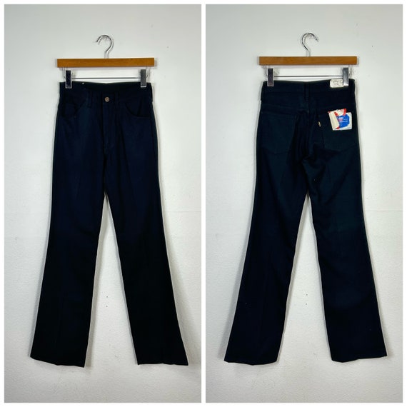 70s Vintage Levis Cotton Flare Pants Boot Cut Trousers Black Color