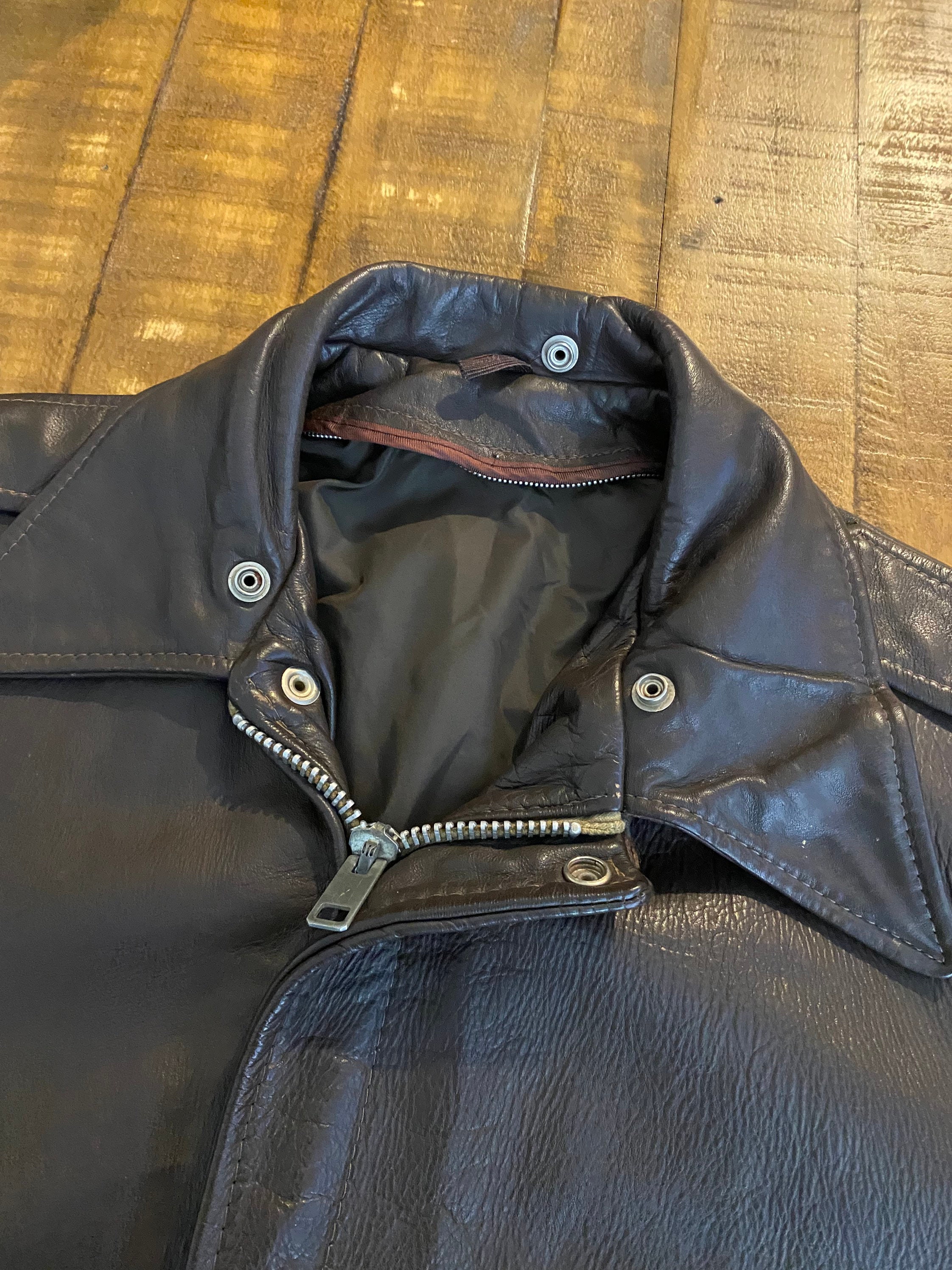 Vintage 60s 70s Brown Leather A2 Jacket Scoville Zipper Size
