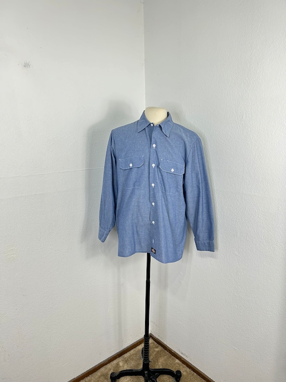 old vintage dickies chambray shirt work shirt mad… - image 1