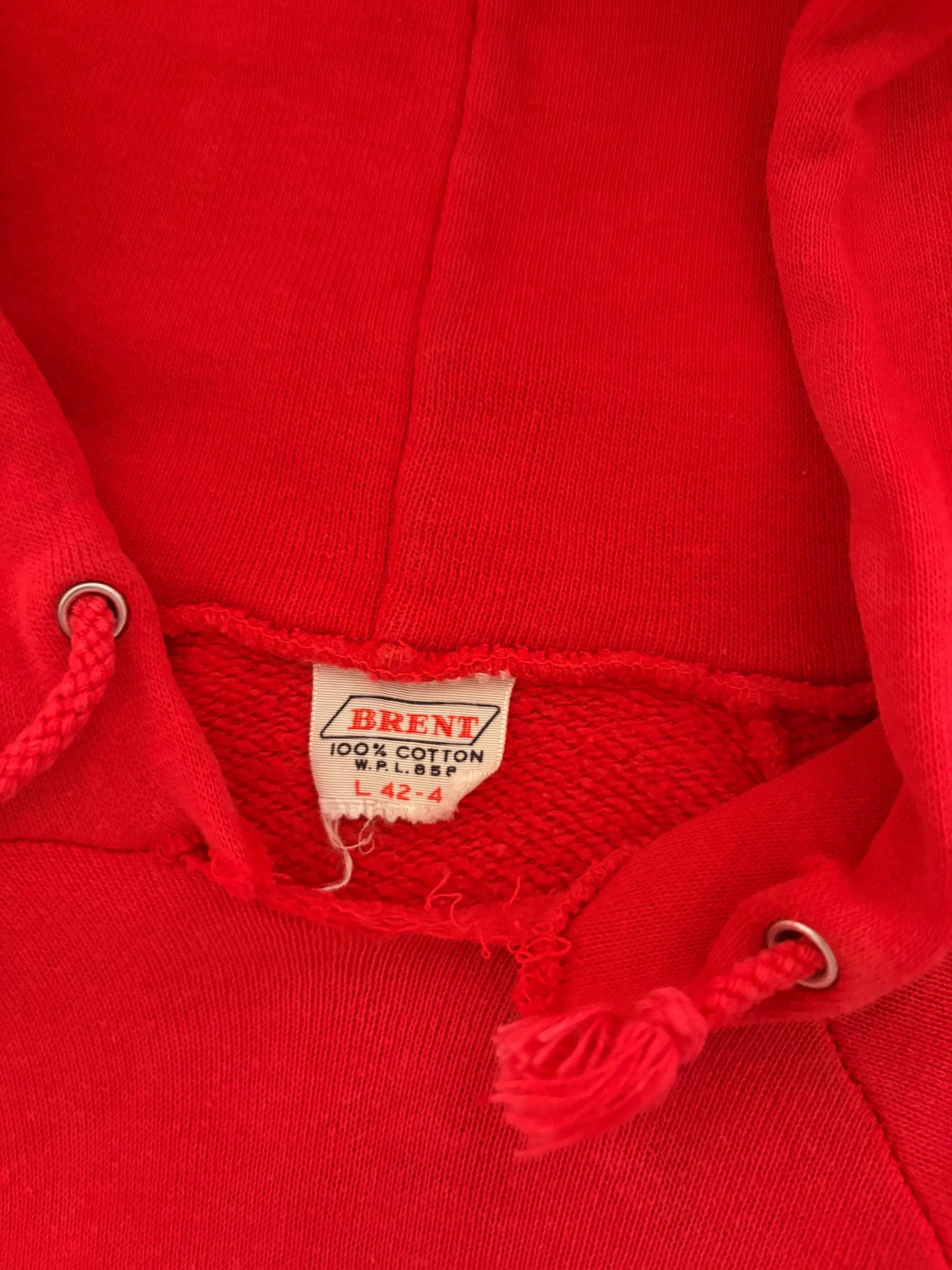 50s 60s Vintage BRENT 100% Cotton Hoodie Faded Red Size L 541494