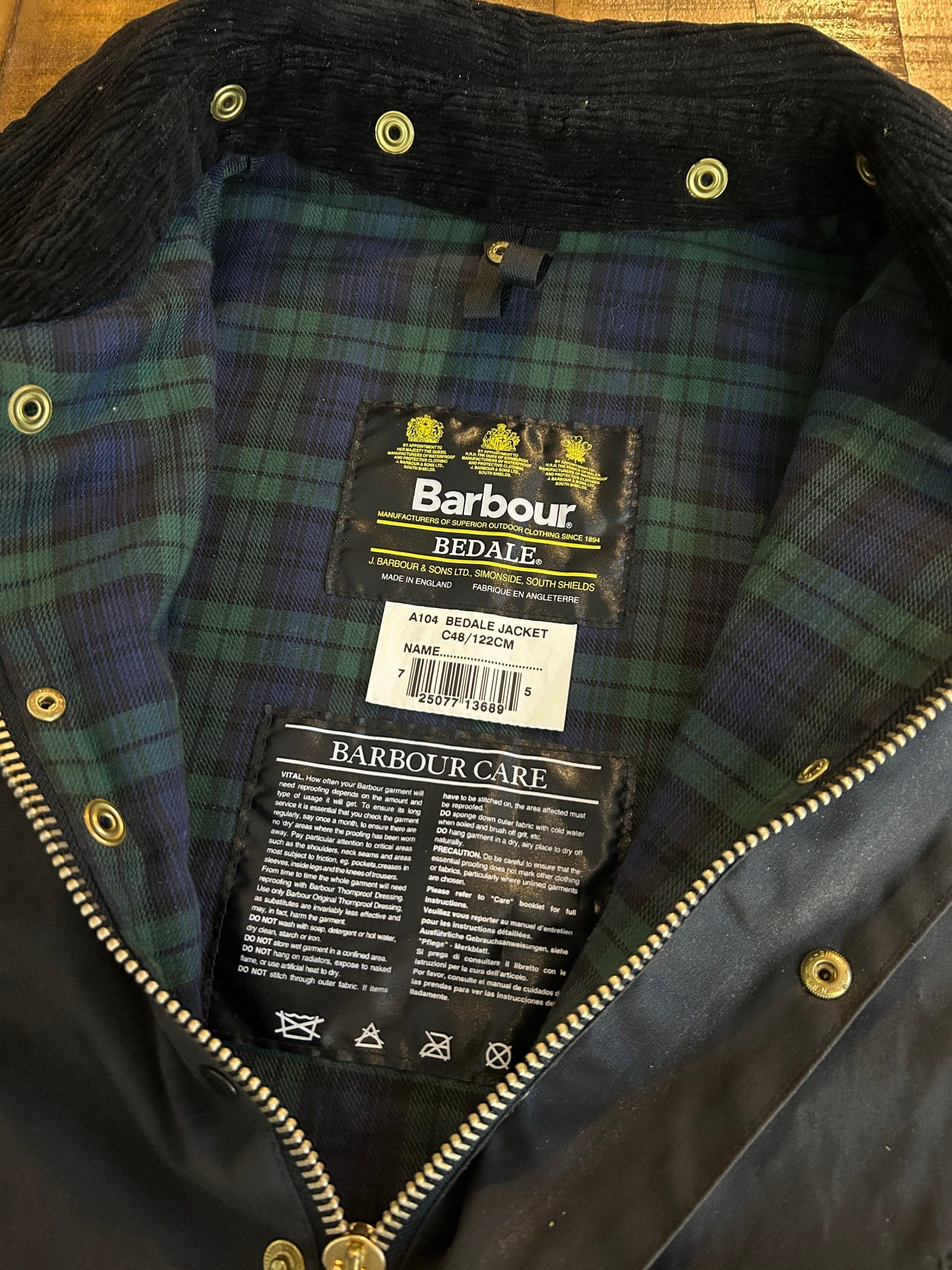 Vintage Barbour Oiled Cotton Jacket Bedale Tin Cloth Size 48