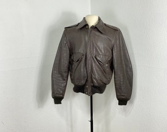 70s vintage a-2 style leather jacket made in usa quilt lined 865442