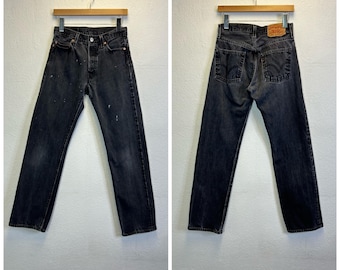 old levis 501 black jeans denim pants button fly red tab size 29 443009