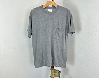 80s vintage pocket t shirt back print heather gray size L 865782