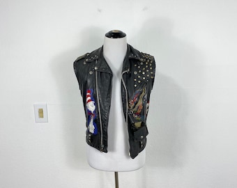 80s vtg THE DEHUMANIZERS PNW punk rock hardcore band hand paint leather vest 865607